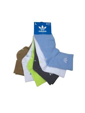 Adidas 6-Pair Quarter Socks Large Womens 10-13 Mens 8-12 Blue White Green Brown